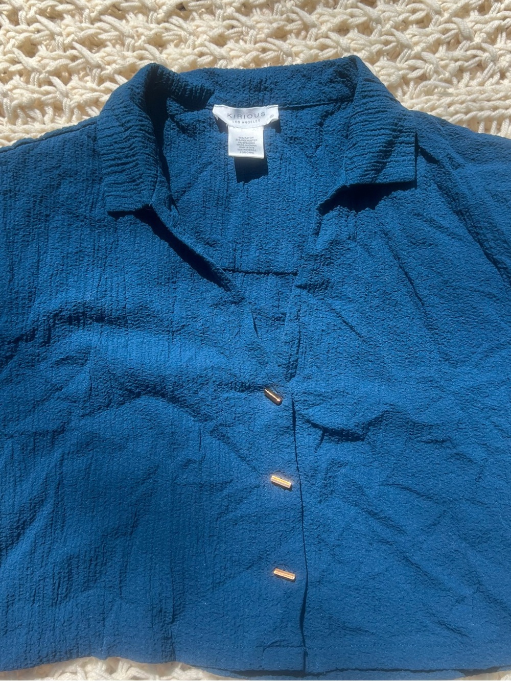 Textured Cropped Button-Front Top in Deep Teal - Picture 5 of 9